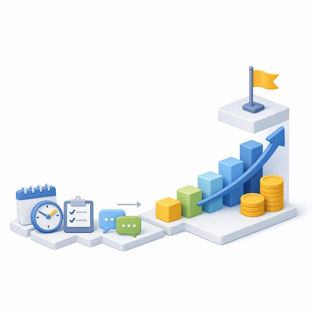 AI Workflow Efficiency: 4 Real Workplace Gains 10 Illustration of growth and performance metrics representing how AI workflow efficiency compounds into measurable business impact over time
