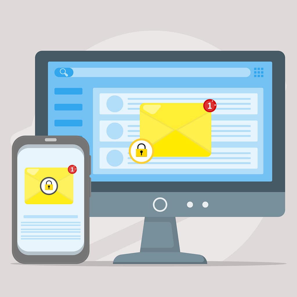 Most Common Causes of Data Loss for Businesses 10 Illustration representing the Most Common Causes of Data Loss, highlighting business email compromise (BEC) with unauthorized mailbox access, phishing alerts, locked email messages, and financial fraud risk across desktop and mobile devices.