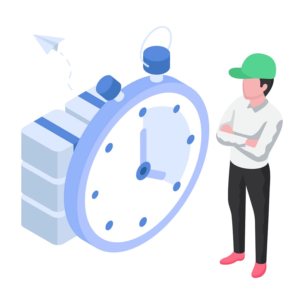 The Overlooked IT Risks for Contractors That Quietly Disrupt Job Sites 4 Illustration highlighting IT risks for contractors, showing a field worker standing beside a large clock and stacked systems—representing how misaligned tools and disconnected workflows lead to time loss, reduced visibility, and operational inefficiencies on job sites.