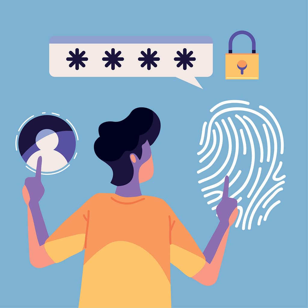 Most Common Causes of Data Loss for Businesses 4 Illustration representing the Most Common Causes of Data Loss, highlighting ransomware and identity-based attacks with credential theft, backup tampering, password compromise, and fingerprint authentication elements.