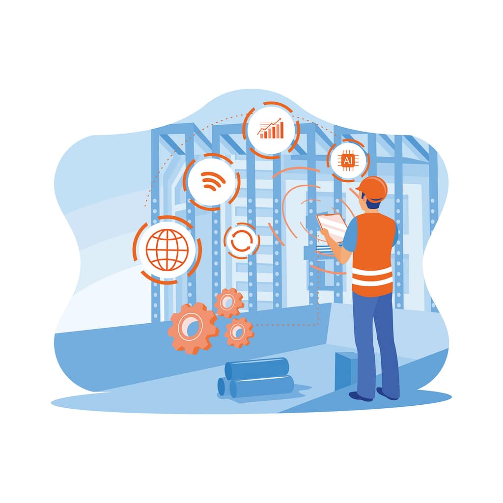 The Overlooked IT Risks for Contractors That Quietly Disrupt Job Sites 7 A worker managing structured digital systems on a job site, demonstrating how reducing IT risks for contractors requires organized and intentional technology use.