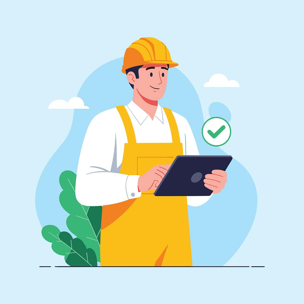 The Overlooked IT Risks for Contractors That Quietly Disrupt Job Sites 4 A construction worker using a tablet on a job site, illustrating how IT risks for contractors often stem from mobile device use and mixed work-personal data.