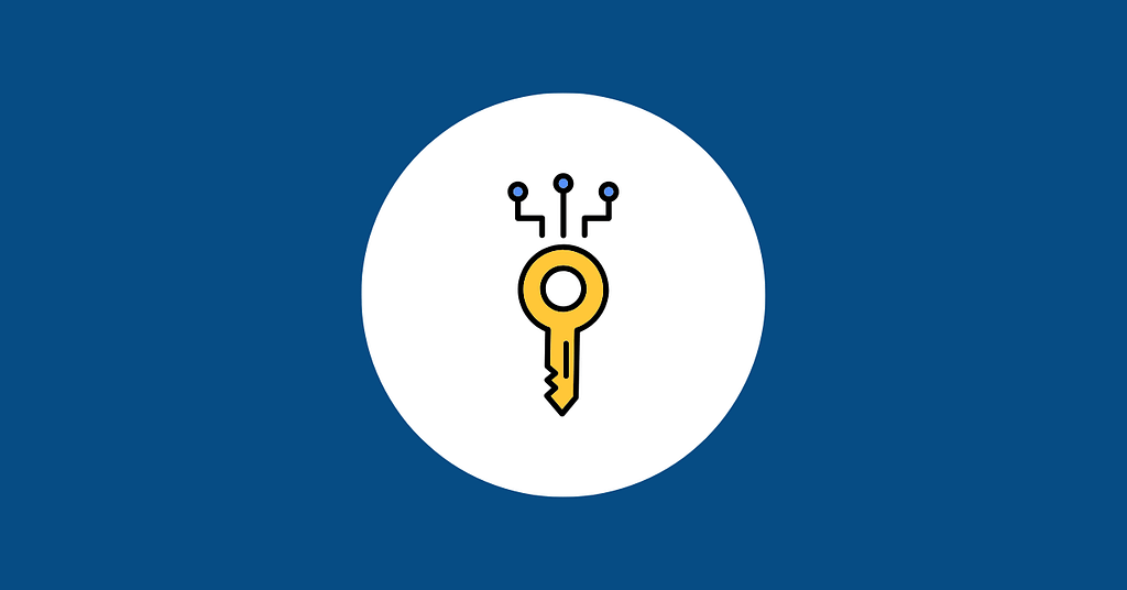 How Admin Rights Shape Security More Than Most Tools 1 A minimalist graphic showing a gold key with digital circuit lines on a blue background, symbolizing the admin rights security risk associated with elevated access in business systems.