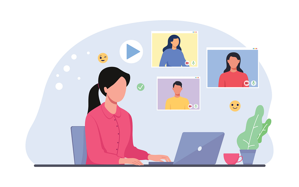 Microsoft 365 for Modern Businesses (2026 Update) 12 Illustration of a professional working remotely with connected apps and video calls, highlighting how Microsoft 365 supports flexible work while requiring controlled access and security.