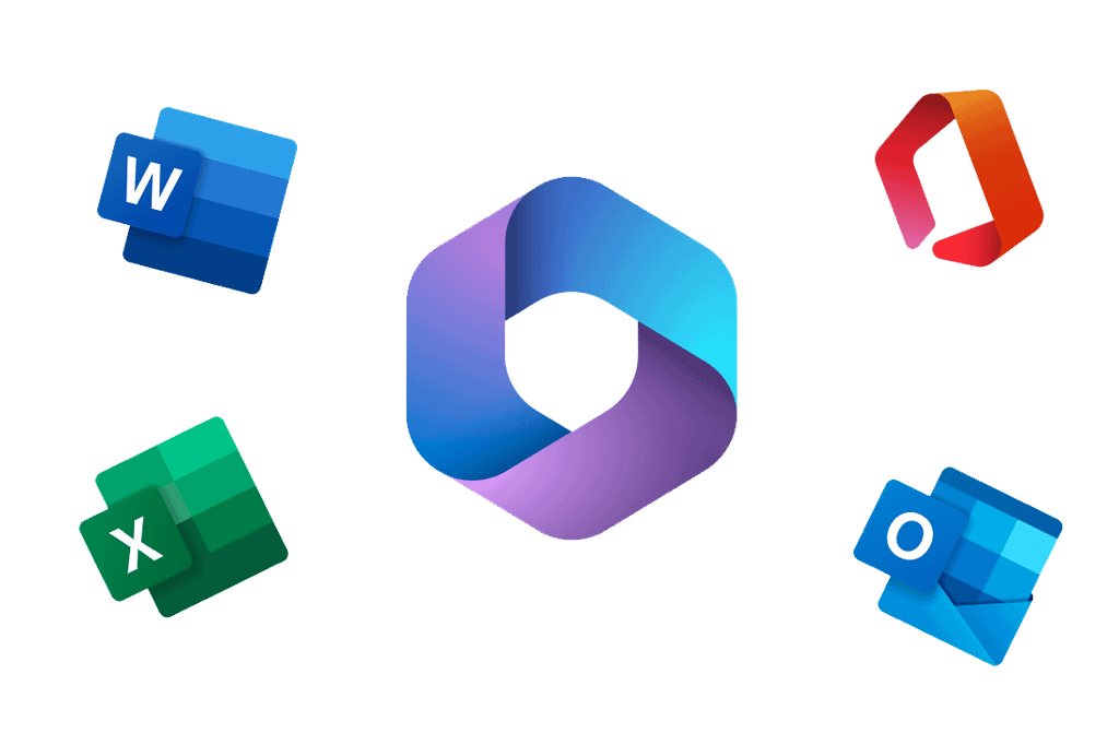 Omaha Managed IT Services - Your Dedicated People 7 Microsoft 365 application icons surrounding the Microsoft logo, representing Omaha Managed IT Services and cloud productivity tools.