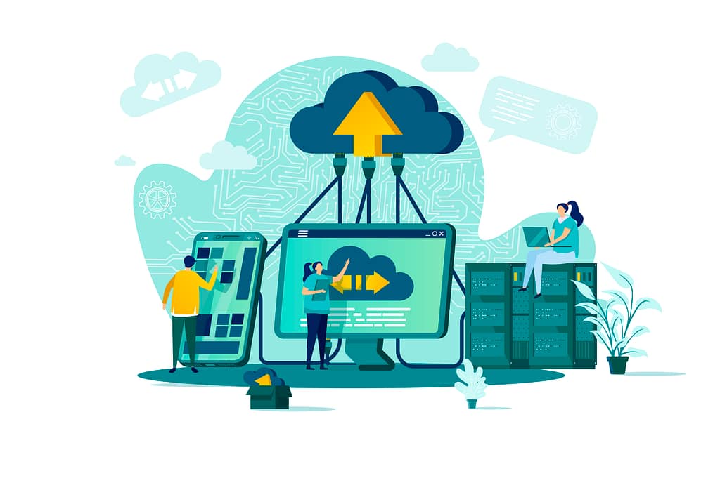 What a Healthy IT Environment Looks Like for Small and Medium Sized Businesses 3 Illustration of connected devices and cloud infrastructure highlighting a healthy IT environment built on a stable, segmented network that supports secure and consistent business operations.