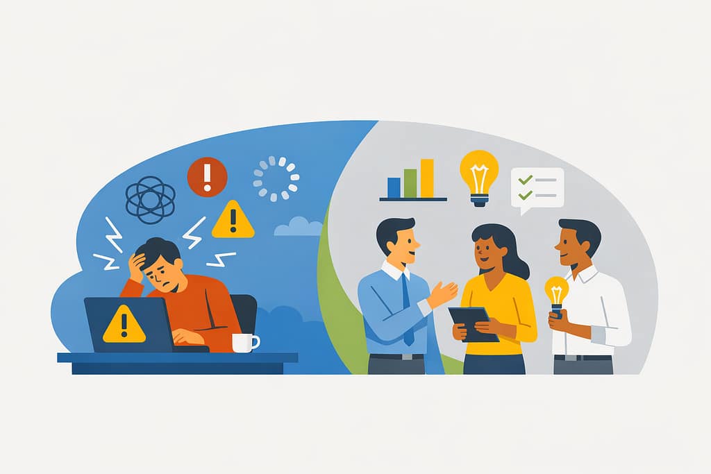 Proactive IT vs Reactive IT: The Costly Difference 4 Comparison of proactive IT vs reactive IT from a leadership perspective, showing reactive IT with delayed responses, rushed decisions, and post-incident risk, versus proactive IT where risks are identified early, decisions are informed, and technology supports stable operations.