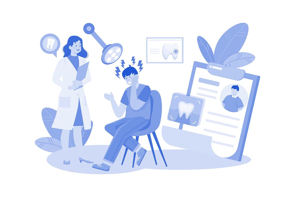 Dental Imaging Downtime: What It Really Costs Your Practice 5 Patient waiting in dental chair while provider reviews records during dental imaging downtime, illustrating uncertainty and impact on patient confidence.