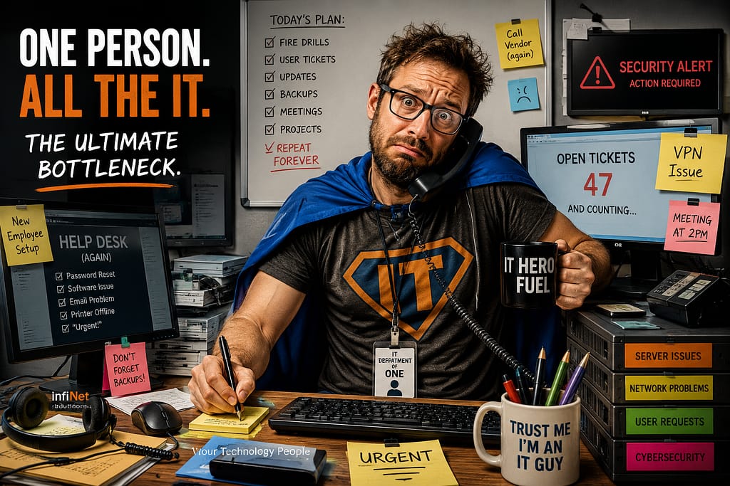 Why One Person Doing IT is a Serious Business Bottleneck | Omaha Managed IT Services 1 Why One Person Doing IT Becomes a Business Bottleneck