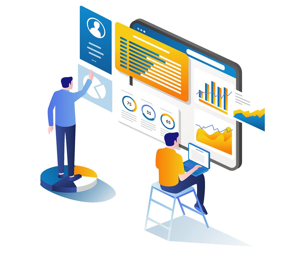 What a Healthy IT Environment Looks Like for Small and Medium Sized Businesses 5 Illustration of a team reviewing system dashboards and alerts, representing a healthy IT environment where monitoring detects performance issues and risks early before they impact operations.