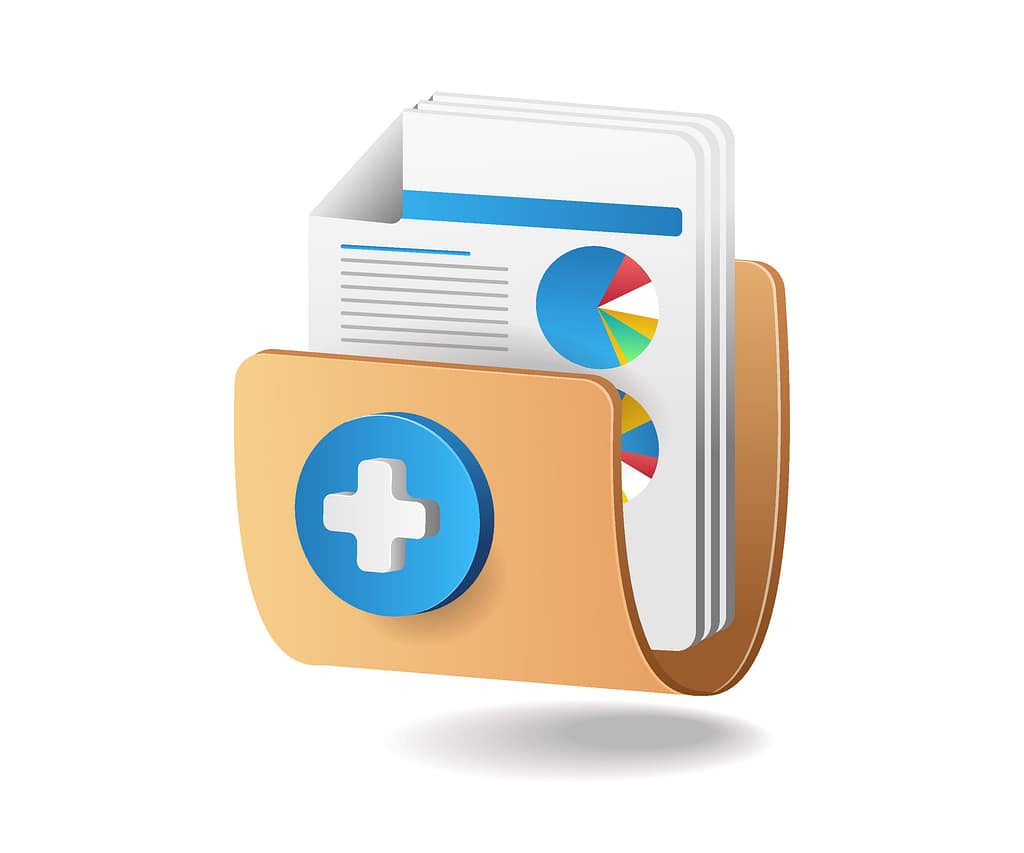 Dental Imaging Downtime: What It Really Costs Your Practice 6 Medical records folder with charts and reports representing dental practice technology risks during dental imaging downtime, highlighting backup gaps and potential data loss.