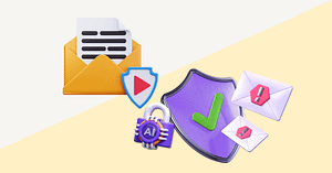 Email Security: Spam Filtering vs. Advanced Threat Protection 2 Graphic showing an open email envelope, security shield icons, an AI security chip, and warning-marked emails to illustrate the contrast between basic spam filtering and advanced threat protection.