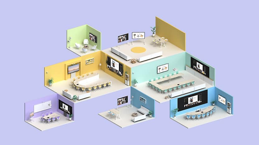 Microsoft Teams Room 3 Scalable microsoft teams room layouts for small huddle spaces, mid-size conference rooms, and executive boardrooms with single and dual display configurations.